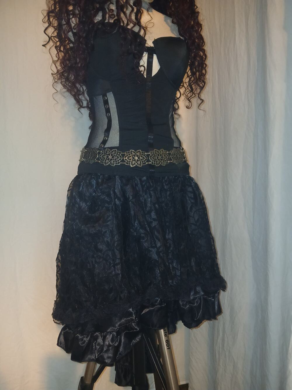 Black Gothic Mesh Corset Bustier Top Studded Medium